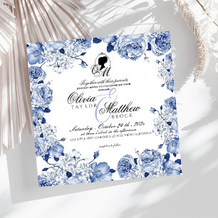 Boho Bröllop Garden Flowers Elegant Blue Ro Inbjudningar