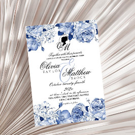 Boho Bröllop Garden Flowers Navy Blue Elegant Inbjudningar