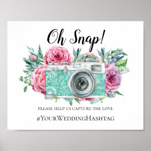 Boho bröllop hashtag-skylt. Blommor, instagram-uts Poster
