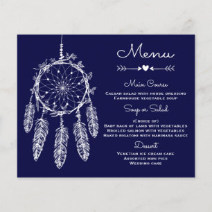 Boho Bröllop Menu Navy Blue Dream Catcher