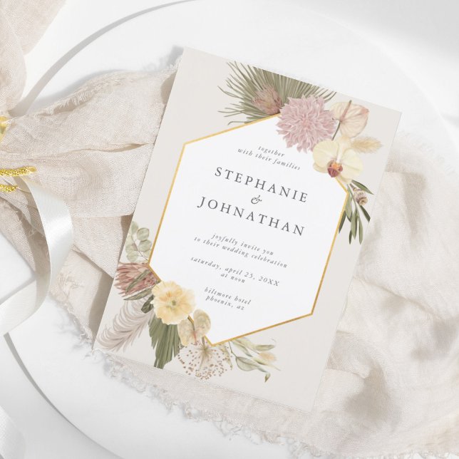 Boho Bröllop Pampas Grass Orchid Handflatan Bröllo Inbjudningar (Skapare uppladdad)