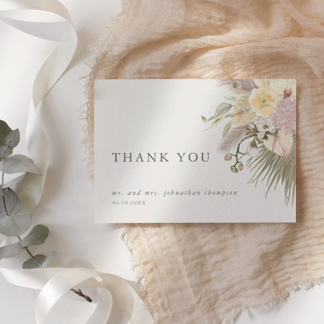 Boho Bröllop Pampas Grass Orchid Tack Inbjudningar (Boho Wedding Pampas Grass Orchid Thank You Invitation)