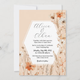 Boho Bröllop Peach Blommigts Flowers Inbjudningar