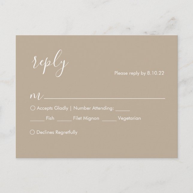 Boho bröllop RSVP-kort, måltidsalternativ Vykort (Framsida)