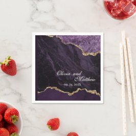 Boho Bröllop Scrip Agate Lila och Guld Pappersservett