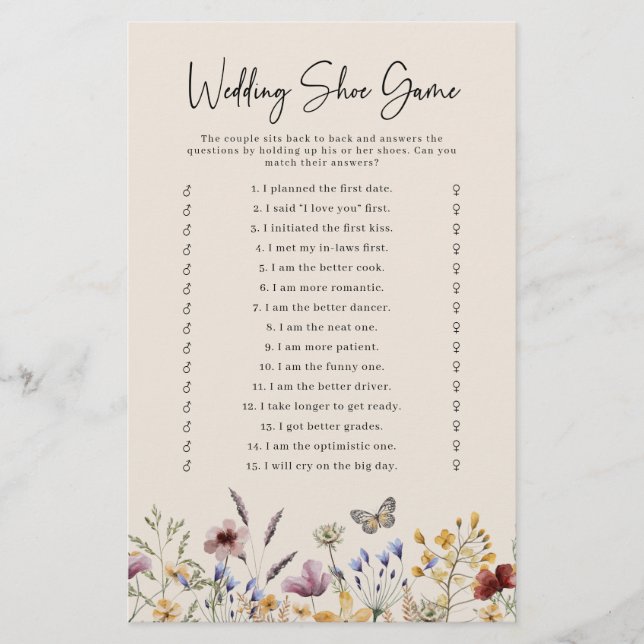Boho Bröllop Shoe Game (Framsida)