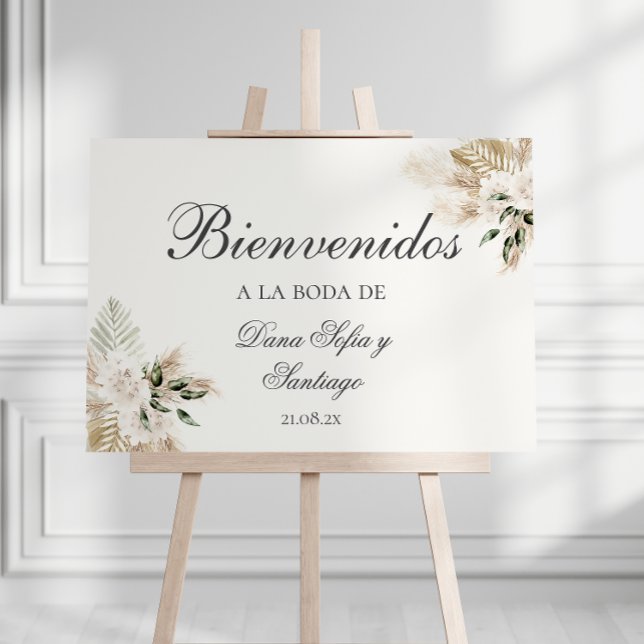 Boho bröllop spansk välkomstskylt poster (Bienvenidos a nuestra Boda)