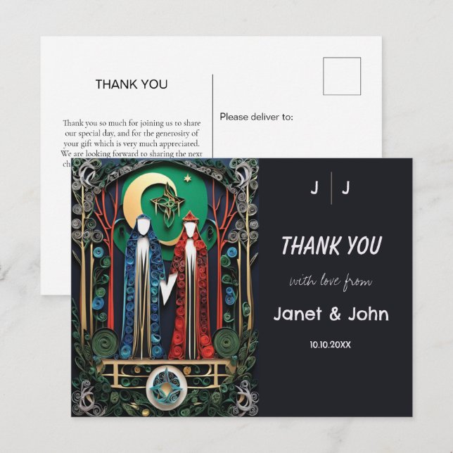 Boho Bröllop Tack Vykort (Fram/baksida)