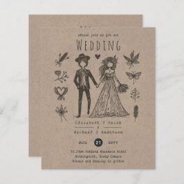 Boho Bröllop Tecknad Bride Groom Handdragen ur 