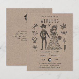 Boho Bröllop Tecknad Bride Groom Handdragen ur