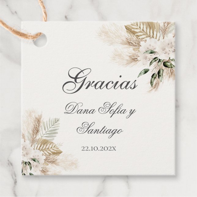 Boho bröllops etiketter för minnen (Framsida)