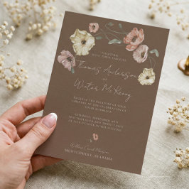 Boho Bröllopsblommor Akvarell Isländsk Vallmo Inbjudningar
