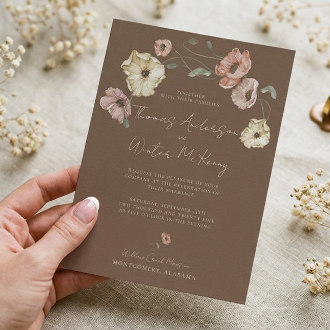 Boho Bröllopsblommor Akvarell Isländsk Vallmo Inbjudningar (Boho Wedding Floral Watercolor Icelandic Poppy Invitation)