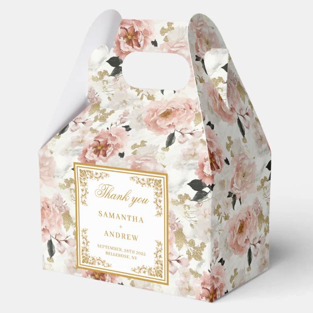 Boho  bröllopsbox för guld blommigt presentaskar (Boho blush ivory gold floral wedding favor box)