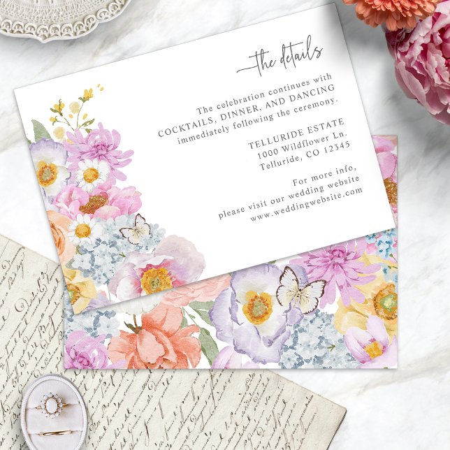 Boho Bröllopsdetaljer Bilaga Kort (Bold Colorful Boho Wedding Details Enclosure Card by Painted Paperie
)
