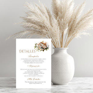 Boho-bröllopsdetaljer på spanska tack kort