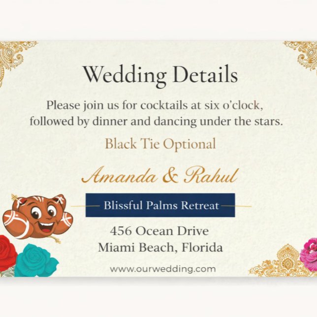 Boho Bröllopsdetaljkort | Chic Floral Luxe Tilläggskort (Elegant Gold Floral Wedding Details Card — Romantic design for luxury and destination celebrations)