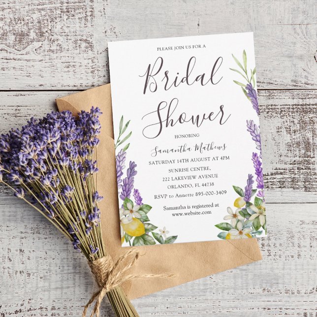 Boho Bröllopsdusch Citron & Lavendel Lövverk Inbju Inbjudningar (Skapare uppladdad)