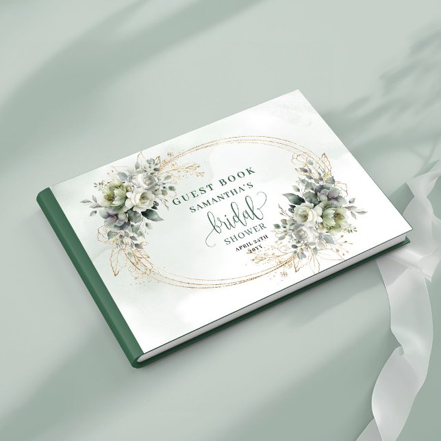 Boho bröllopsdusch gästbok i grönt och guld (Greenery and Gold Bridal Shower Guest Book Boho)