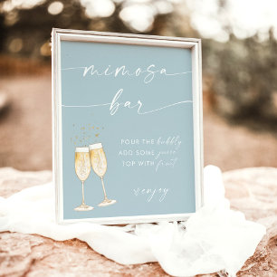 Boho bröllopsdusch Mimosa Bar skylt Dammig blå