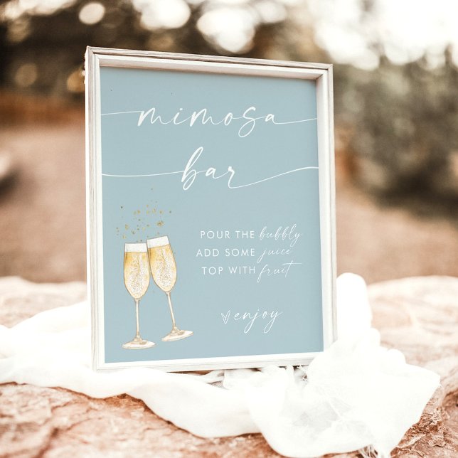 Boho bröllopsdusch Mimosa Bar skylt | Dammig blå (Skapare uppladdad)