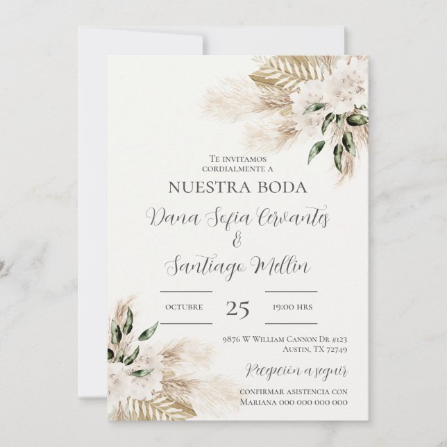 Boho bröllopsinbjudan på spanska inbjudningar (Framsida)