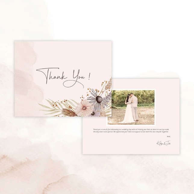 Boho bröllskort tackkort tack kort (Boho Floral Wedding Thank You Card)
