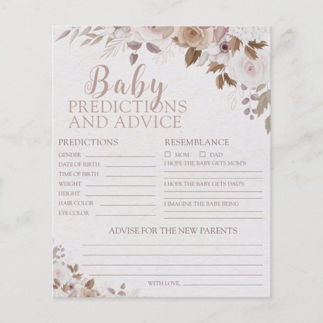 Boho Brown Beige Baby Predictions and Advice Cards (Framsida)