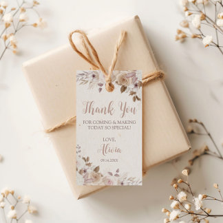 Boho Brown Beige Blommigt Birthday Presentetikett