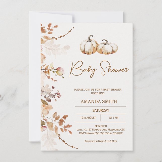 Boho Brown Beige Pumpkin Baby Shower Inbjudningar (Framsida)