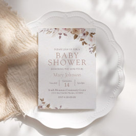 Boho Brown Blommigt Baby Shower Inbjudningar