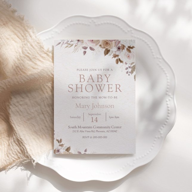 Boho Brown Blommigt Baby Shower Inbjudningar (Skapare uppladdad)