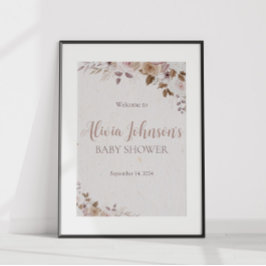 Boho Brown Blommigt Baby Shower Poster