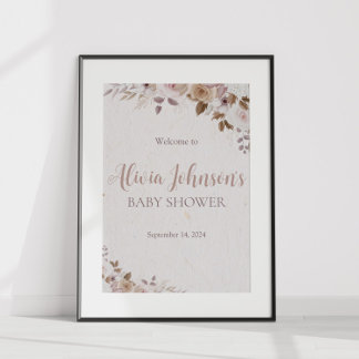 Boho Brown Blommigt Baby Shower Poster