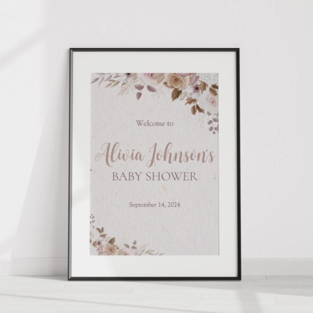 Boho Brown Blommigt Baby Shower Poster (Skapare uppladdad)