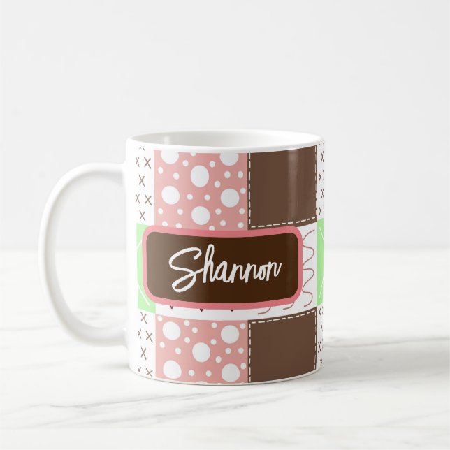 Boho Brown, Burgundy, Grönt och Mauve Whimsical Kaffemugg (Vänster)