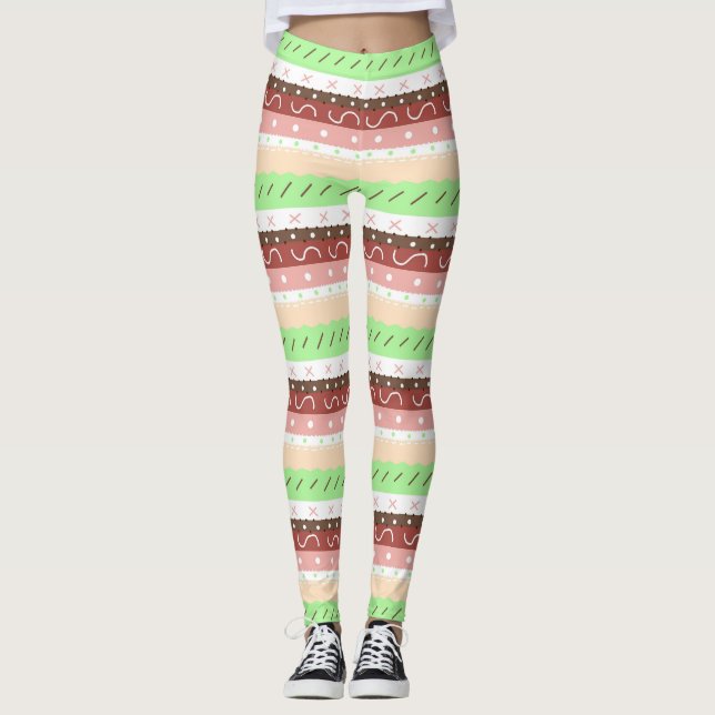 Boho Brown, Burgundy, Grönt och Mauve Whimsical Leggings (Framsida)