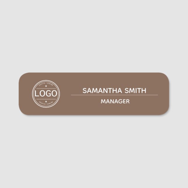Boho Brown Business Logo Employee Namnbricka (Framsida)