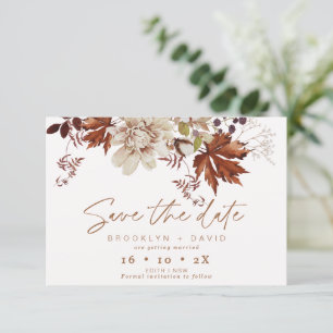 Boho Brown Fall Blommigt Bröllop spara datum Card Inbjudningar