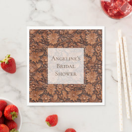 Boho Brown Faux Leather Blommigt Möhippa Pappersservett