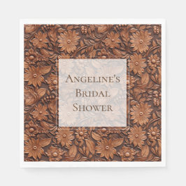 Boho Brown Faux Leather Blommigt Möhippa Pappersservett