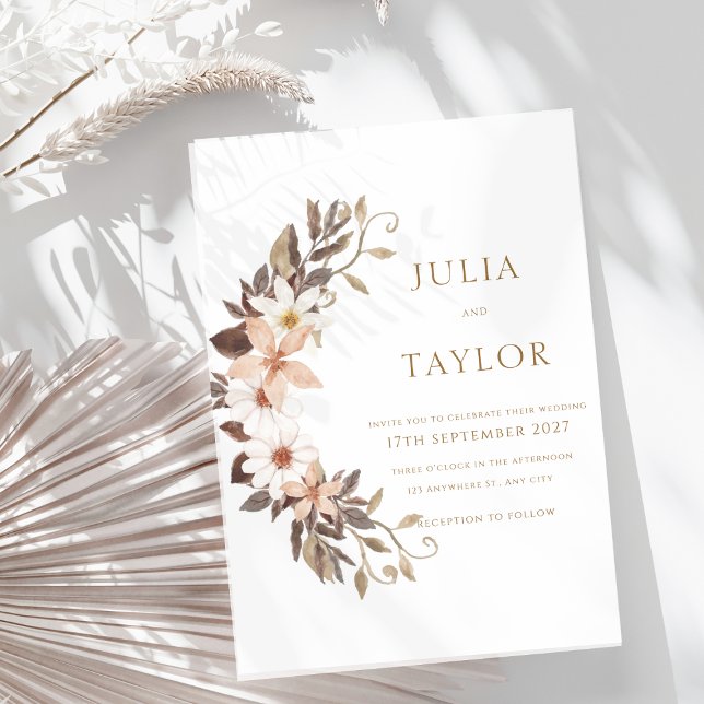 Boho Brown Floral Wedding Invitation Inbjudningar (Skapare uppladdad)