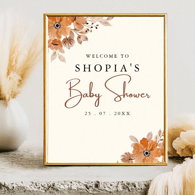 Boho Brown Flowers Baby Shower  Poster (Skapare uppladdad)