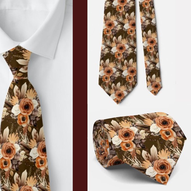Boho Brown Guld Blommigt Watercolor Flowers Bröllo Slips (Skapare uppladdad)