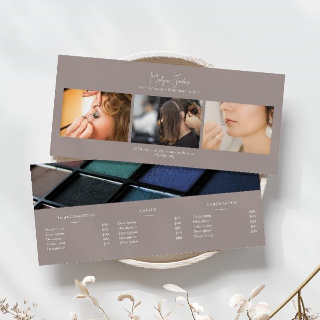 Boho Brown Lägg till foton Hår Makeup Service Pris Reklamkort (Skapare uppladdad)