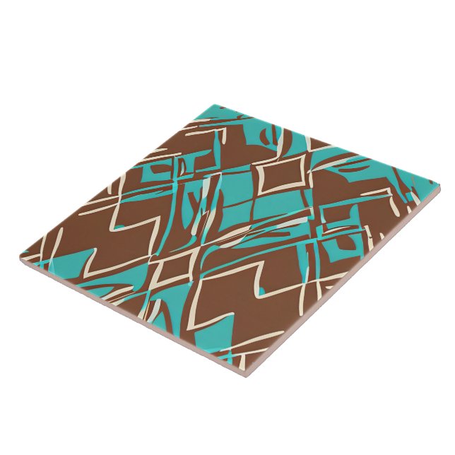 Boho Brown och Turquise Geometric Shapes Mönster Kakelplatta (Sidan)