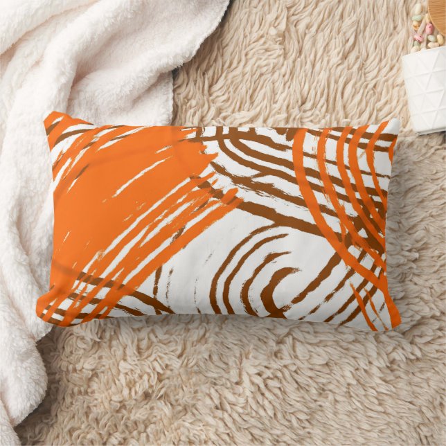 Boho Brown, Orange Abstract Design Lumbarkudde (Filt)