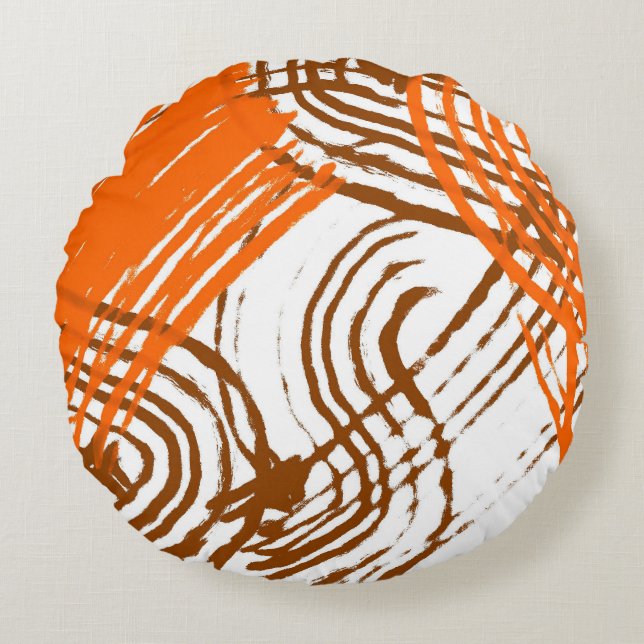 Boho Brown, Orange Abstract Design Rund Kudde (Framsidan)