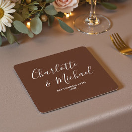 Boho Brown Script Minimalist Wedding Underlägg Papper Kvadrat