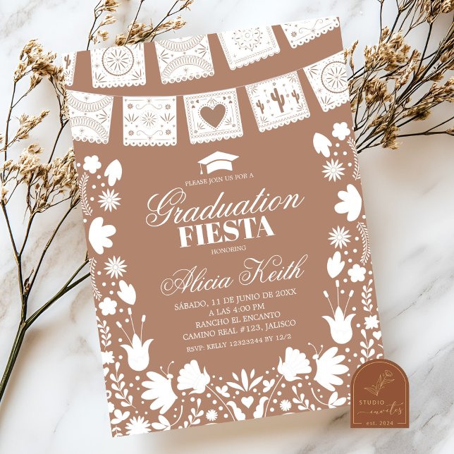 Boho Brown Talavera Mexican Graduation Fiesta Invi Inbjudningar (Skapare uppladdad)